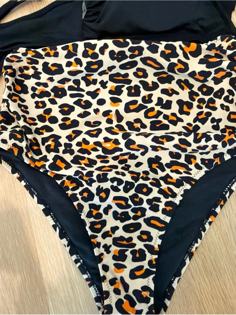 Cupshe Black Ruffle Bikini Top with Leopard High-Waist Bottom